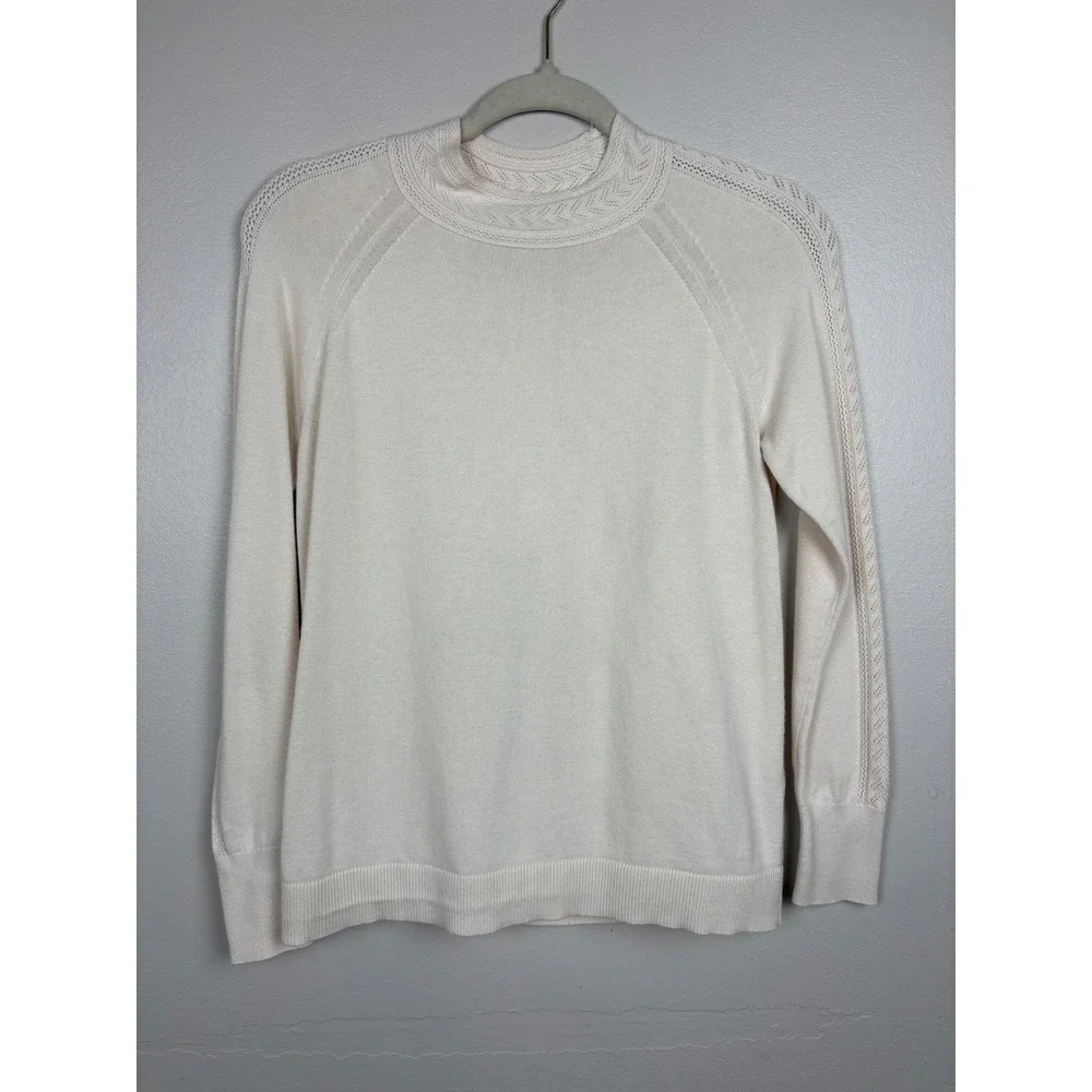 Banana Republic Factory Pointelle Trim Sweater Size S Cream Mock Neck Twee Cute - Picture 14 of 17